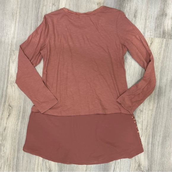 LOGO Lori Goldstein Long Sleeve Tunic T Shirt Top Mauve Gold Sequins Size S - Picture 7 of 7